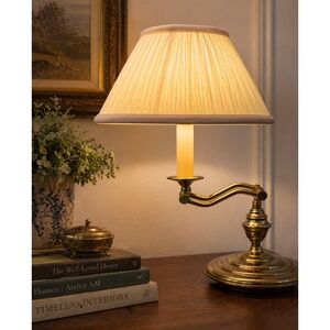Vintage Brass Swing Arm Desk Lamp Traditional Polished Gold Pleated Shade